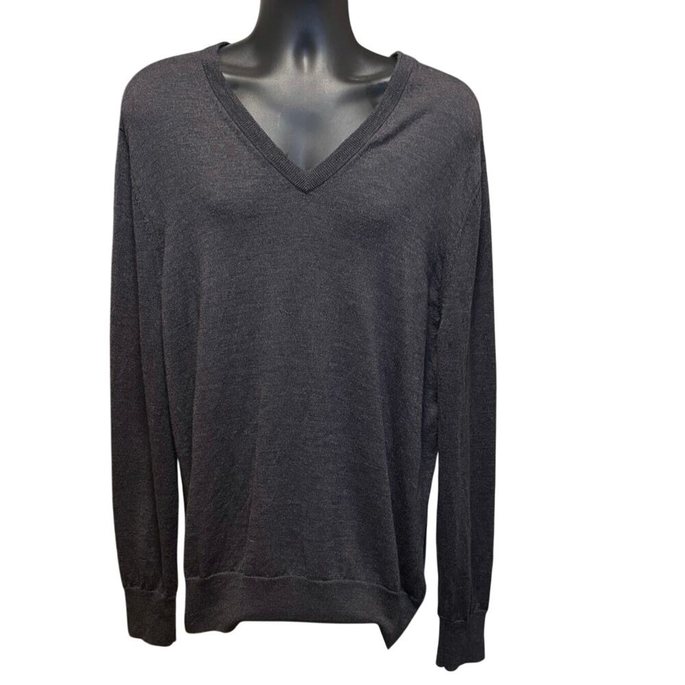 Brooks Brothers Men’s Size XL Sweater 100% Merino Wool V Neck Charcoal Grey Gray